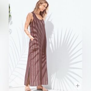 Garnet Hill Mauve Striped 100% Linen Tank Sleeveless Maxi Dress Women's Size 2